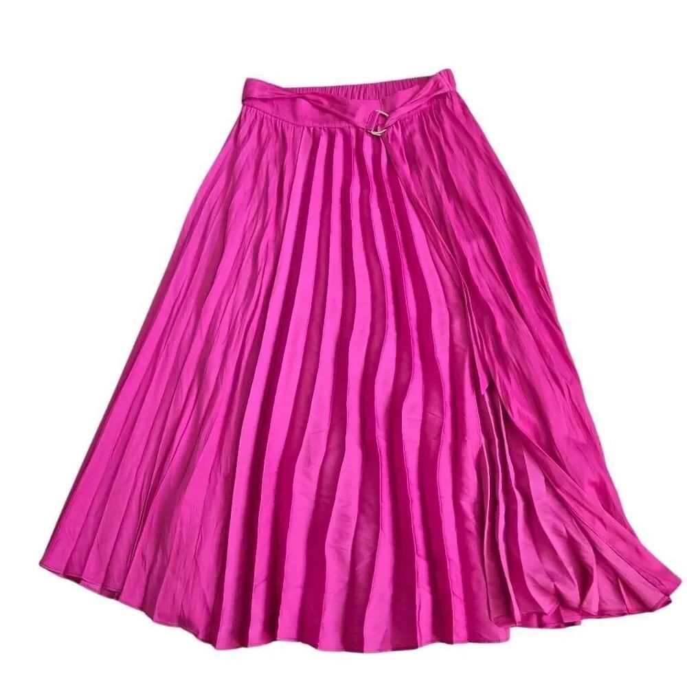 Top Shop Womens Pleated Belted Elastic Waist Pull-On Midi Skirt Pink Size 6